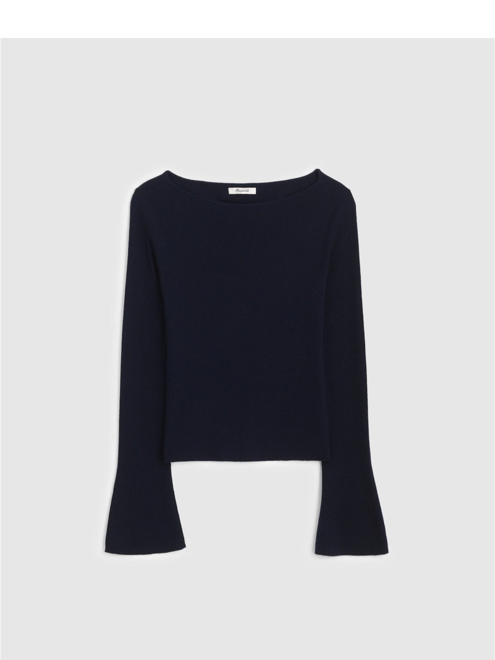 Madewell Navy Blue Merino Silk Ribbed Boatneck Flared LongSleeve Top NZ316 Small